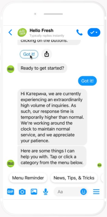 HelloFresh sử dụng phần mềm chatbot Chatfuel HelloFresh sử dụng phần mềm chatbot Chatfuel